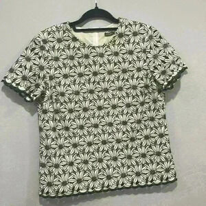 J. McLaughlin Floral Eyelet Black White Top Blouse Short Sleeve Size Small